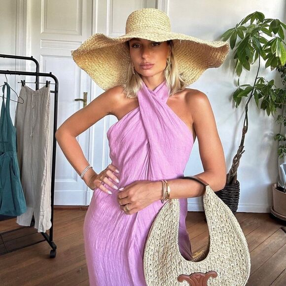 ZARA 100% LINEN HALTER DRESS - Picture 10 of 12